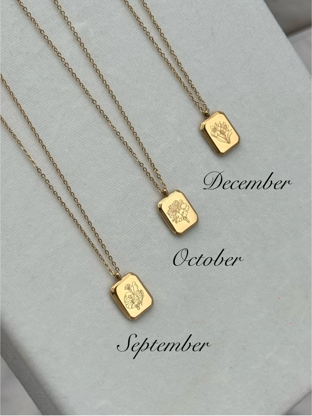 Birth Flower Etched 18K Gold Plated Necklace